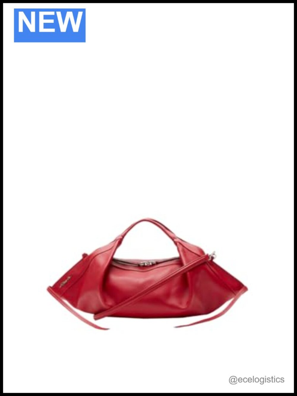 Leather Crossbody Bag with Adjustable Strap - Mini Baguette Style
